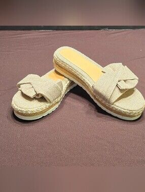 NEW Woven Bow Espadrille Slide Sandals in Natural - NWT